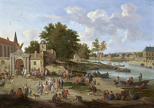 Townsfolk gathering on the Shore of an Estuary, 1692, Mathys Schoevaerdts