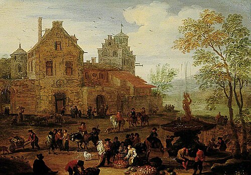 Market Scene by a Fountain, , Mathys Schoevaerdts