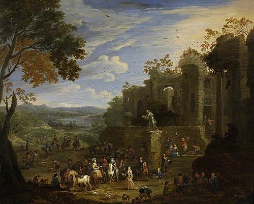 Landscape with a hunting party, , Mathys Schoevaerdts