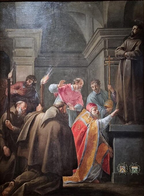 Le pape Nicolas V dans le caveau de saint François d'Assise, 1632, Jacques Blanchard