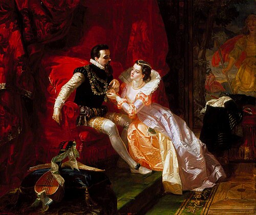 Leicester and Amy Robsart at Cumnor Hall, 1866, Edward Matthew Ward
