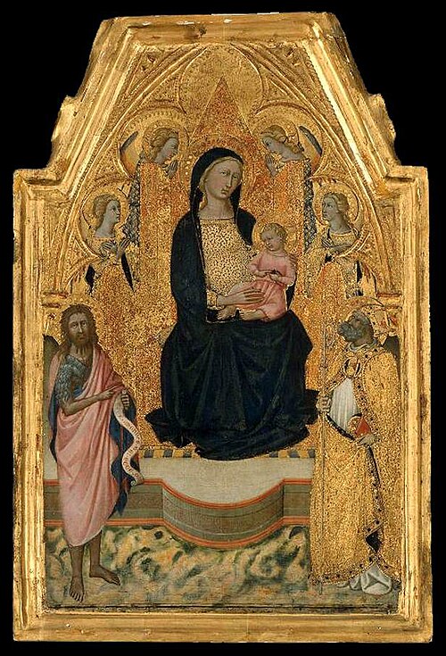 Virgin and Child Enthroned with a Bishop Saint, Saint John the Baptist, and Four Angels, 1380, Niccolò di Buonaccorso