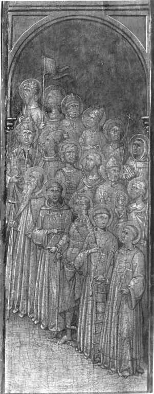 Männliche Heilige (3 Reihen) oben: Maria der Verkündigung; rechter Flügel, 1400, Niccolò di Buonaccorso