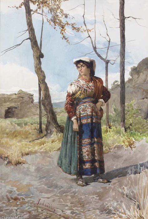 A young woman on the road, , Onorato Carlandi