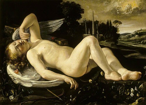 Cupid asleep approached by Venus in her Chariot, 1629, Orazio Riminaldi