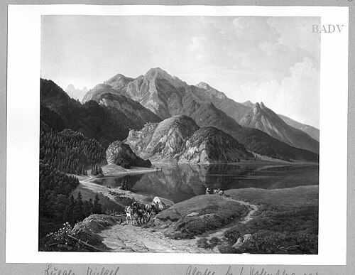 Mountain landscape with a lake, 1859, Michael Lueger