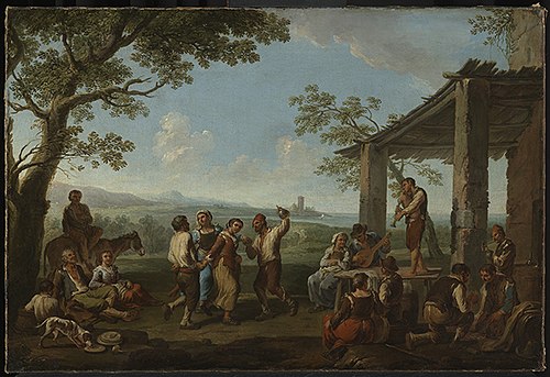Tanzende italienische Bauern vor einer Osteria, 1760, Paolo Monaldi