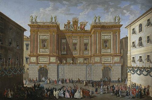 Prince James receiving his son, Prince Henry, in front of the Palazzo del Re, 1747, 1747, Paolo Monaldi