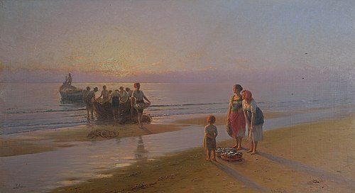 Il pescato della sciabica, 1890, Pasquale Celommi