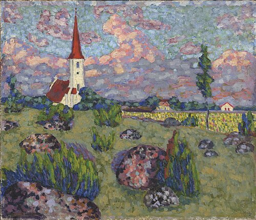 Maastik kirikuga, , Konrad Mägi