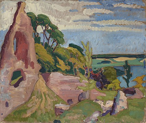 Viljandi maastik järve ja varemetega, 1915, Konrad Mägi