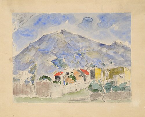 Itaalia motiiv mäe ja hoonetega, 1921, Konrad Mägi