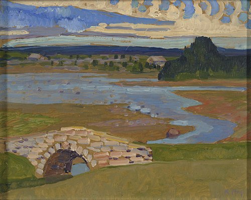 Maastik sillaga, , Konrad Mägi