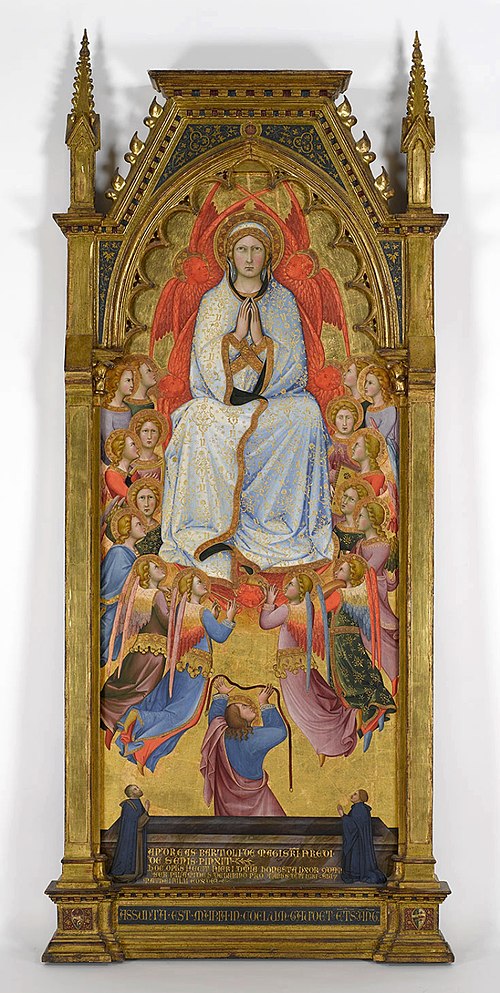 The Assumption of the Virgin with St. Thomas and Two Donors (Ser Palamedes and his Son Matthew)., 1390, Andrea di Bartolo
