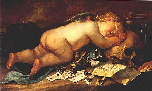 Love Asleep on a Skull, 1650, Pieter Moninckx