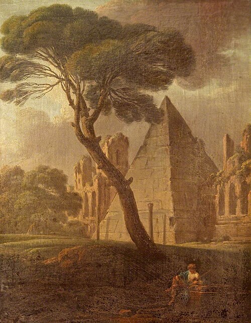 The Pyramid of Cestius with a Figure resting by a Stout Pine, 1725, Pietro Bianchi