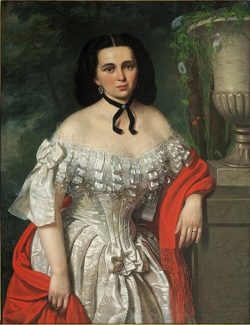 Portret damy z czerwonym szalem, 1850, Jan Ksawery Kaniewski