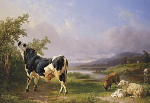Boeufs et moutons au pâturage, 1855, Jacques Raymond Brascassat