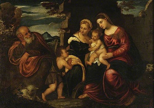 Holy Family with the infant St John Baptist and St Catherine, , Polidoro da Lanciano