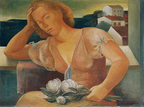 Die Gattin des Künstlers mit Blumen, 1928, Viktor Planckh