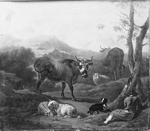 Vieh auf einem Bergweg, 1716, Johann Franz Nepomuk Lauterer