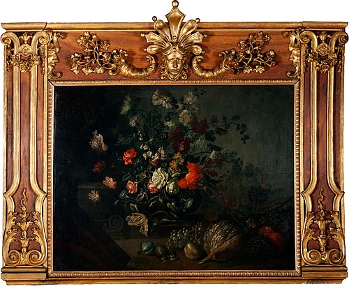 Blumenstillleben mit Weintrauben, Kürbis und Granatäpfeln, 1730, Johann Kunstner