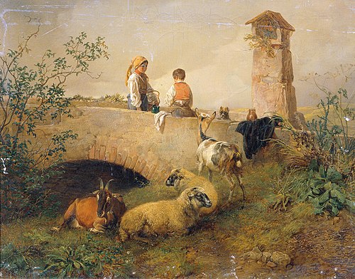 Boy and Girl with Sheep and Goats, 1849, Leopold Brunner
