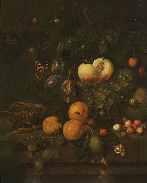 Fruit on a Stone Ledge, 1715, Jan Mortel