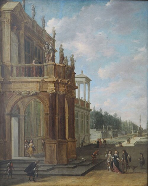 View of a palace in a park, 1700, Jan van Nickelen