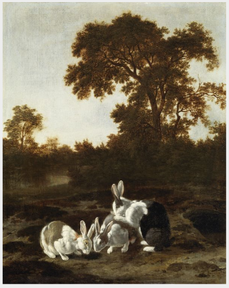 Rabbits at the Mouth of a Burrow, 1650, Dirck Wijntrack