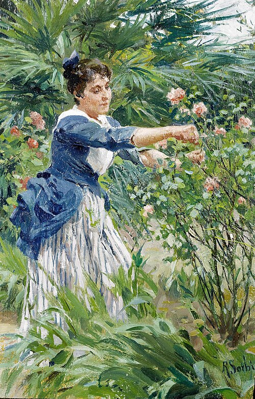 Pruning the roses, , Raffaello Sorbi