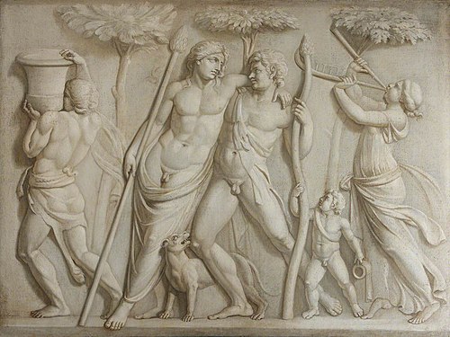 Bacchus (Dionysus), Ampelos, Silenus and a Maenad, 1794, Robert Fagan