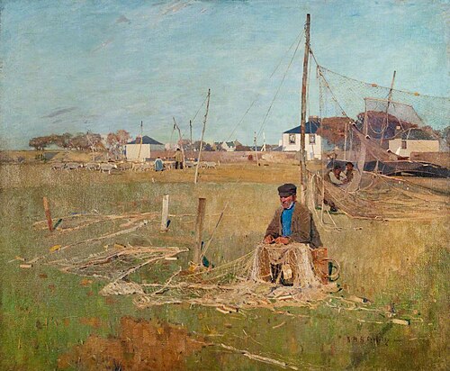 Repairing Salmon Nets, Anstruther previously called "Mending the Nets", 1890, Robert McGown Coventry