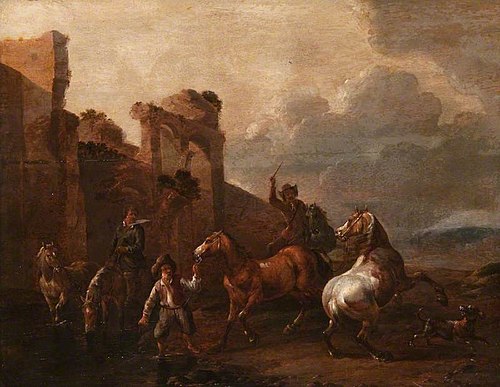 Italianate Landscape with Horses, 1650, Simon Johannes van Douw