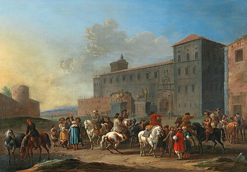 Horse market at the Piazza del Quirinale, Rome, 1665, Simon Johannes van Douw