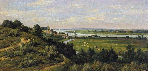 Gezicht op Nijmegen, de Waal en de Ooij, vanaf de heuvelrand ten oosten van Nijmegen, 1860, Willem Carel Nakken