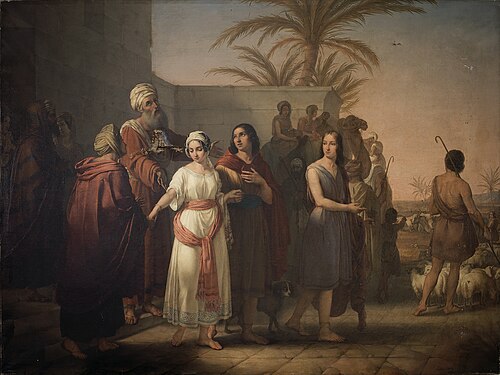 Tobias and his wife say goodbye to his in-laws in order to return to his father, 1840, Francesco Antonibon di Venezia