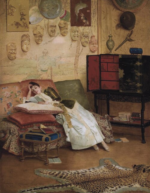 A Quiet Read in a Chinoiserie Interior, 1888, Georges Croegaert