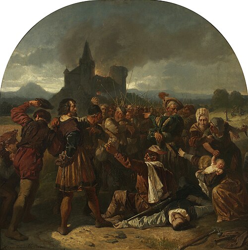 Episode aus dem deutschen Bauernkrieg (Graf Helfenstein am Fuße seiner brennenden Burg, von Bauern v, 1867, Hermann Eichler
