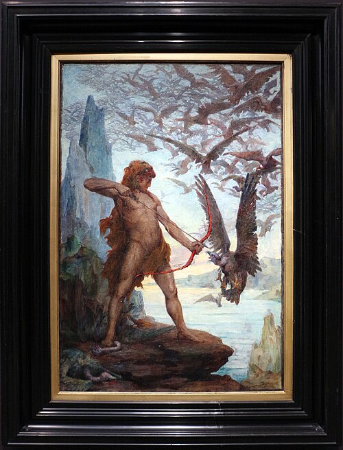 Héraclès détruit les oiseaux de Stymphale, 1893, Edgar Maxence