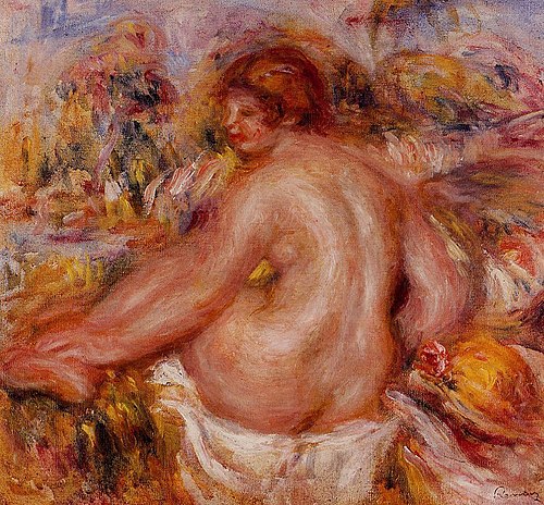 after bathing seated female nude, 1919, Pierre-Auguste Renoir