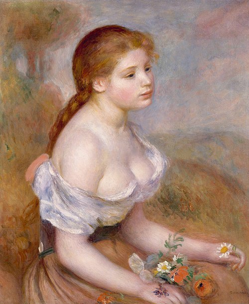 A Young Girl with Daisies, 1889, Pierre-Auguste Renoir