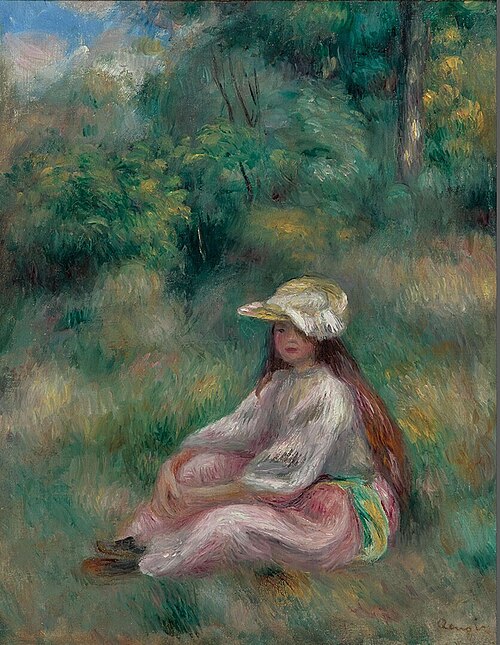 Jeune fille en rose dans un paysage, 1903, Auguste Renoir
