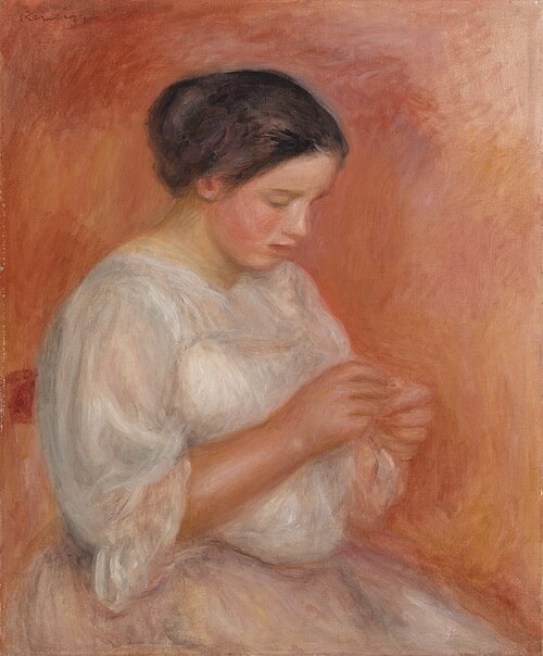 Woman Sewing, 1908, Pierre-Auguste Renoir