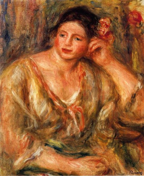Madeleine Leaning On Her Elbow With Flowers In Her Hair, 1918, Pierre-Auguste Renoir