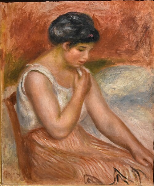 Seated Girl in striped Skirt, 1896, Auguste Renoir