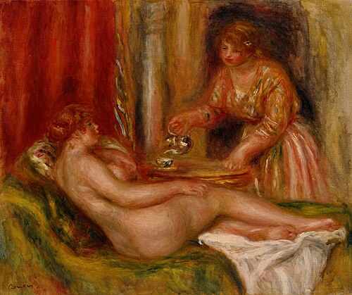 Nu couché et domestique servant du thé, 1916, Auguste Renoir