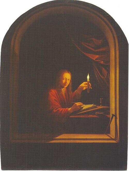 Young Man Writing by Candlelight, 1663, Toussaint Gelton