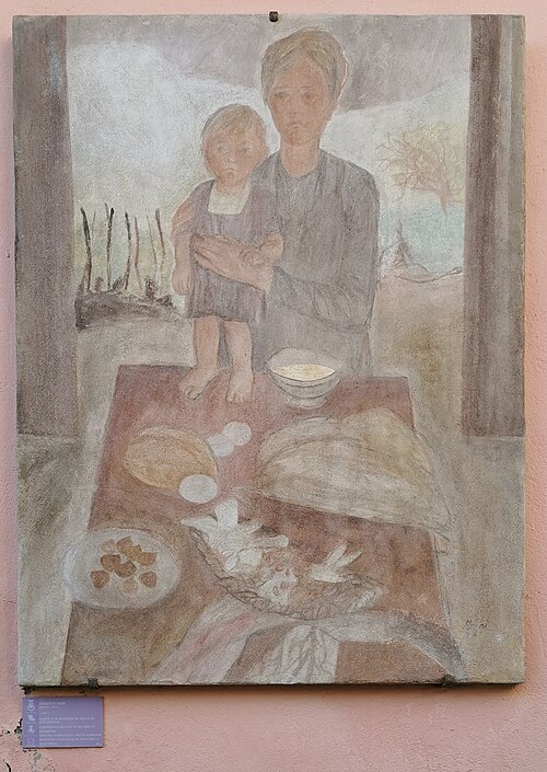 Madre con bambino al desco di Arcumeggia, 1961, Umberto Faini