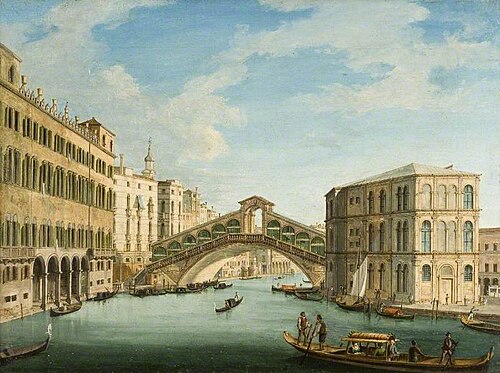 Grand Canal, Venice, with Riva del Carbon and the Rialto Bridge, 1825, Vincenzo Chilone
